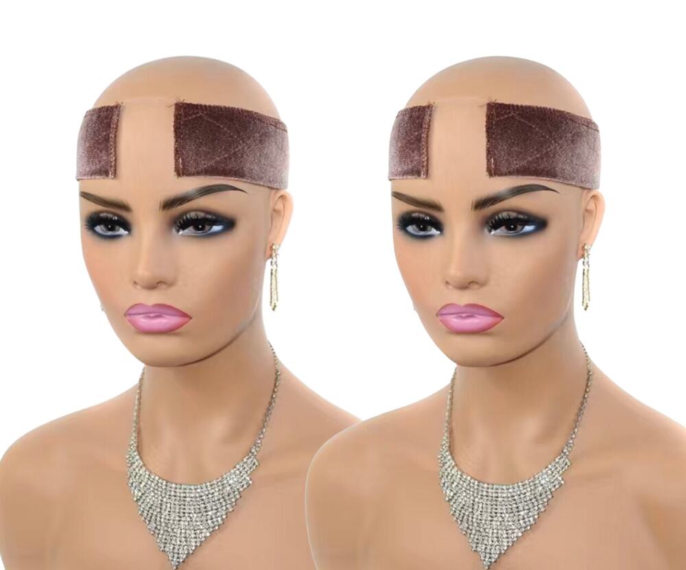 2 pcs Hook & Loop Closure Non Slip Wig Grip Band w/Swiss Lace Adju Strap (Brown)